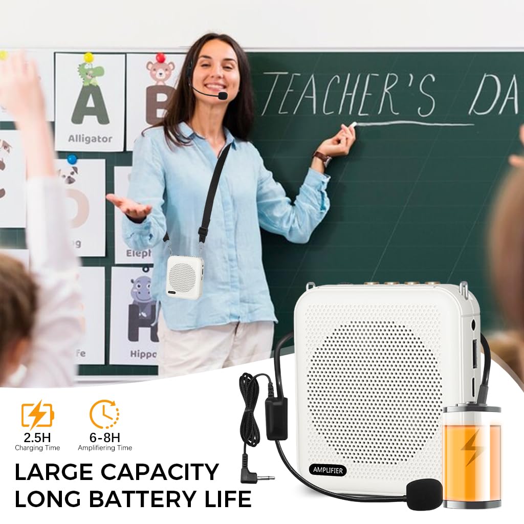 ZORBES 10W Mini Voice Amplifier Portable Rechargeable with Wired Microphone Headset & Waistband, Voice Amplifier for Teachers, Presentation, Tour Guides, Meeting, Coaches(White) ZORBES 10W Mini Voice Amplifier Portable Rechargeable with Wired Microphone Headset & Waistband, Voice Amplifier for Teachers, Presentation, Tour Guides, Meeting, Coaches(White)